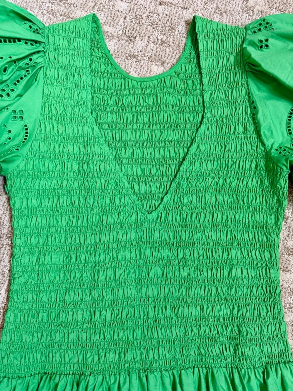 Ganni Women’s Kelly Green Broderie Anglaise Cotton Midi Dress—10/12